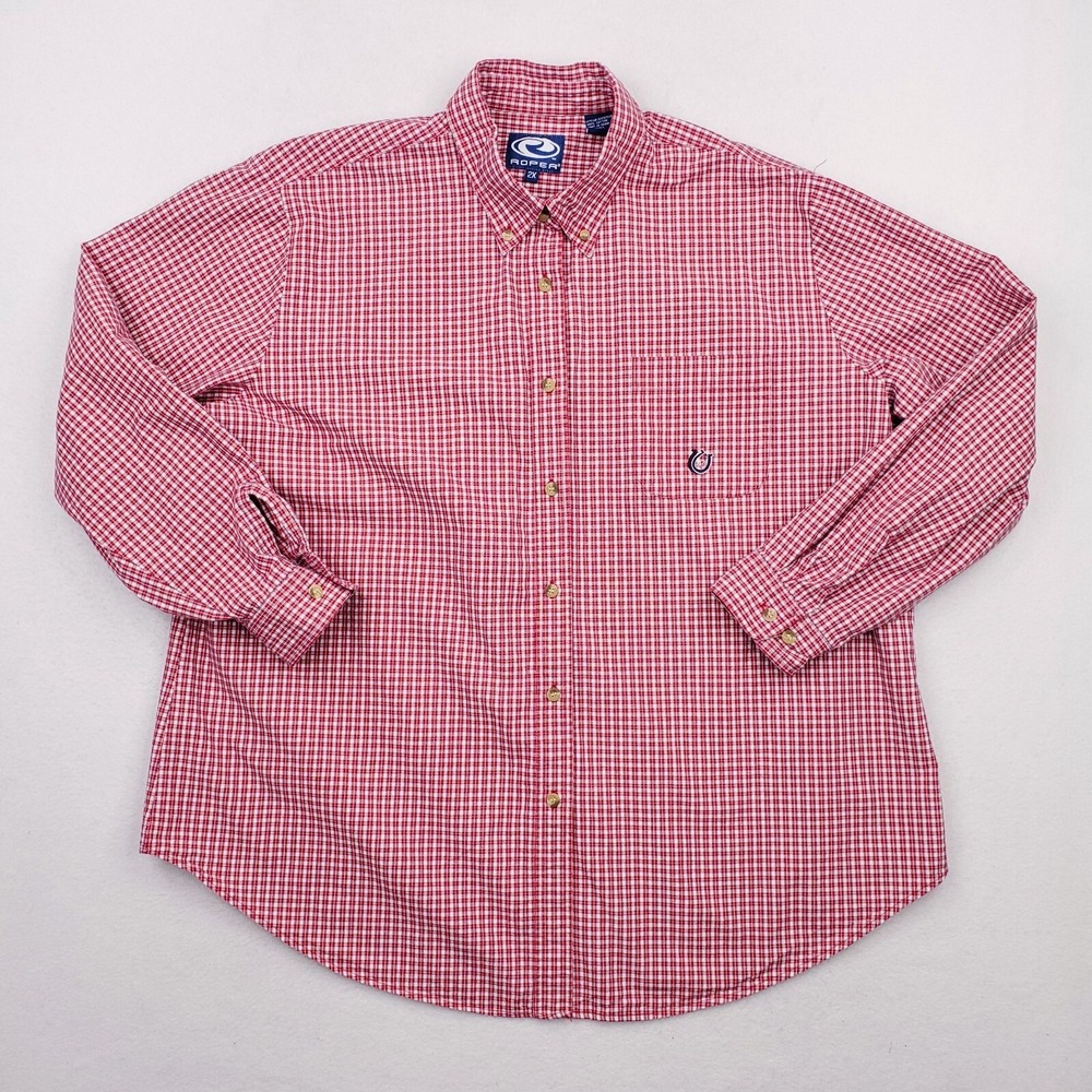 Roper Shirt Womens 2X Red Plaid Western Button Up Horseshoe Horse Equestrian